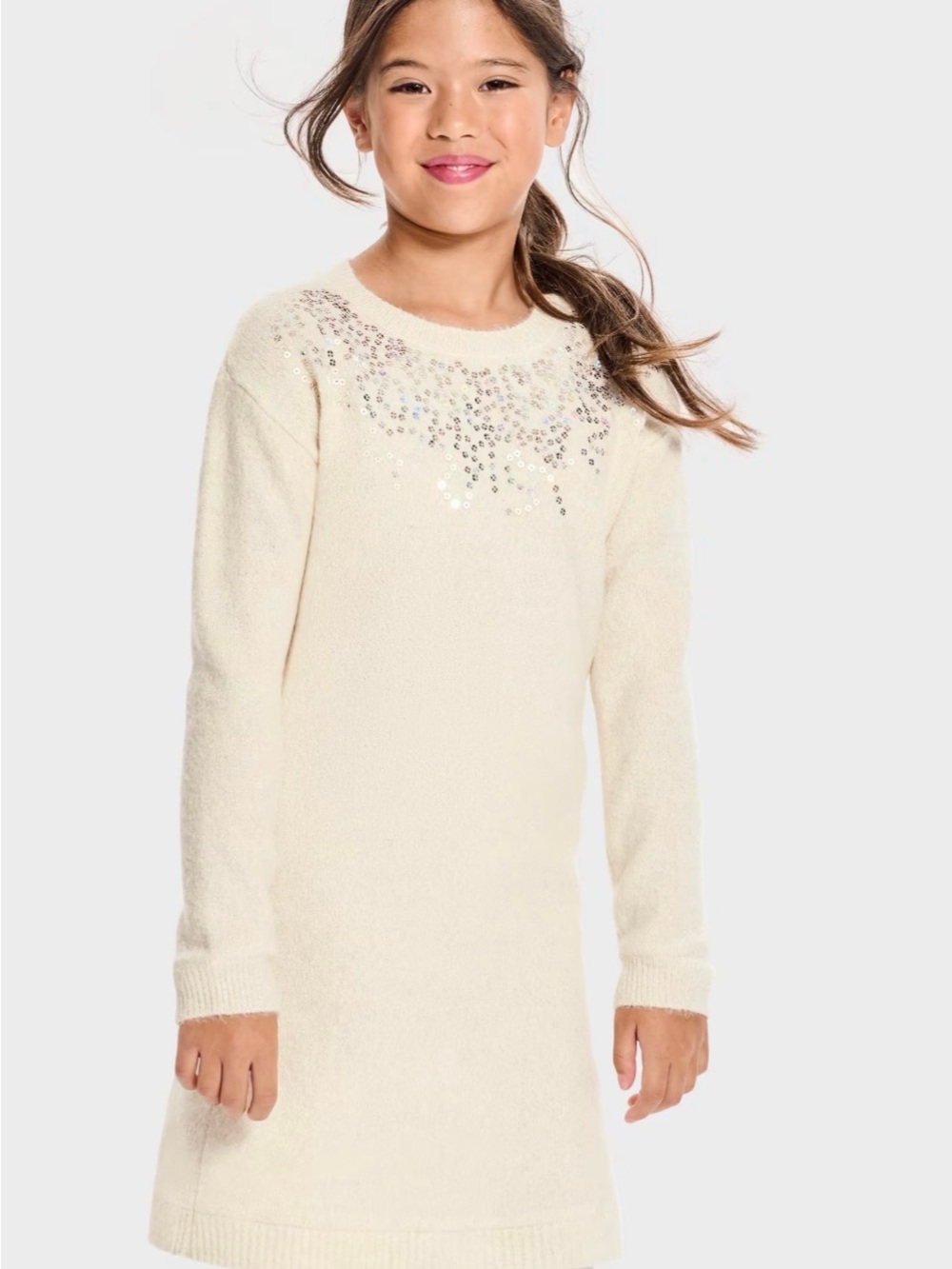 The Children's Place Cream Sequin Sweater Dress